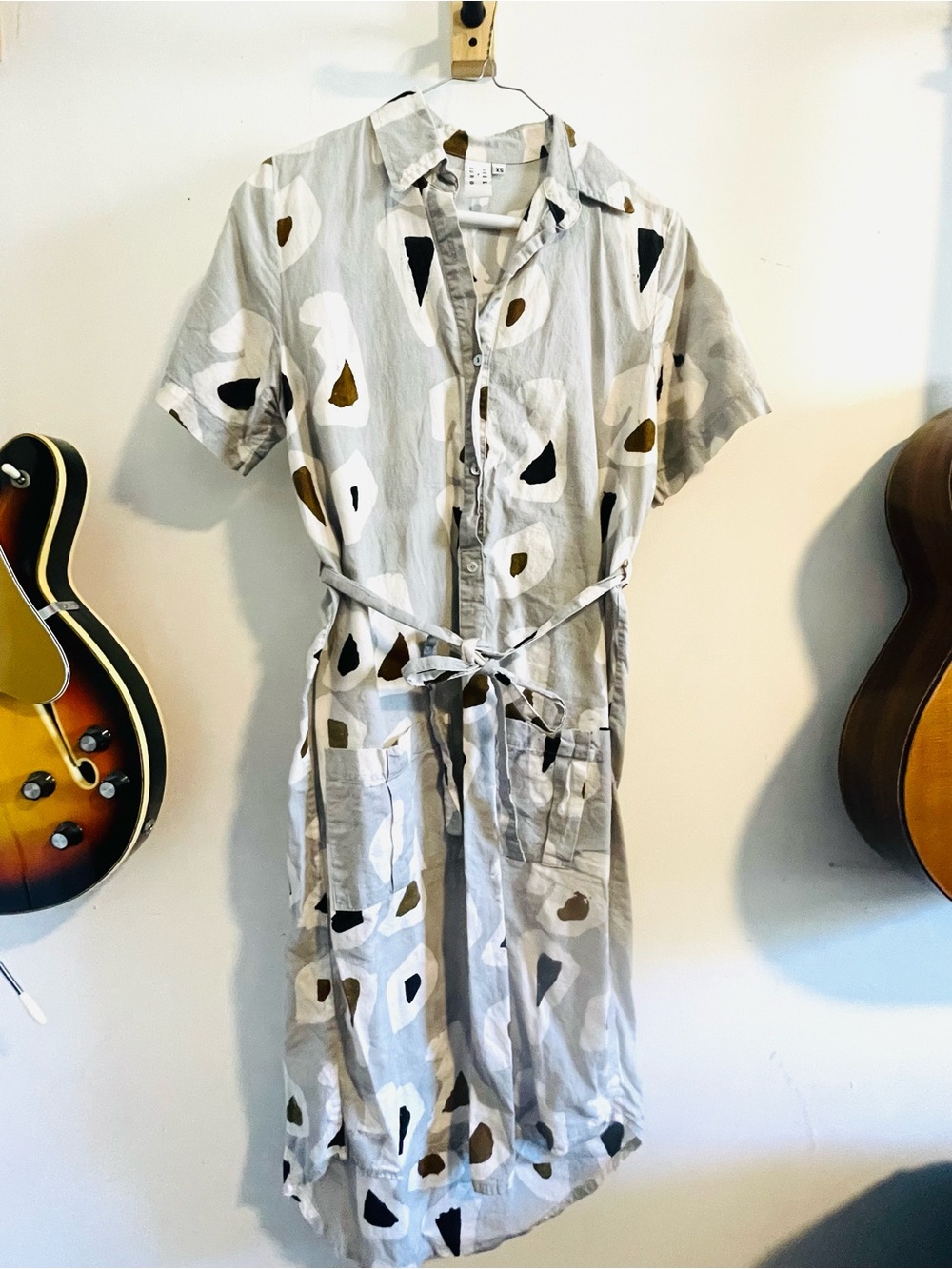 Designer Hand-Dyed Cotton Button Dress with Pockets and waist tie